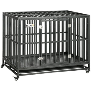 44" Heavy-Duty Steel Dog Crate with Wheels