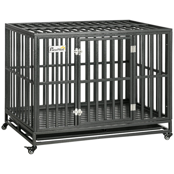 44" Heavy-Duty Steel Dog Crate with Wheels