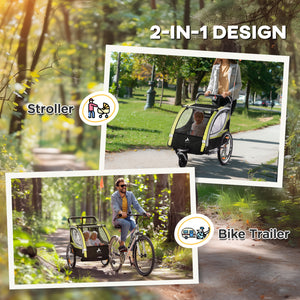 2-seater bicycle trailer with handbrake, 5-point harness, yellow