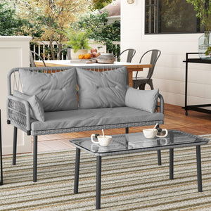 2-piece furniture set in light grey woven resin