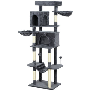 69-inch Multi-Level Cat Tree with 2 Condos, Plush Perch and Scratching Posts, Dark Gray