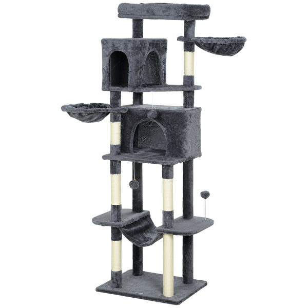 69-inch Multi-Level Cat Tree with 2 Condos, Plush Perch and Scratching Posts, Dark Gray