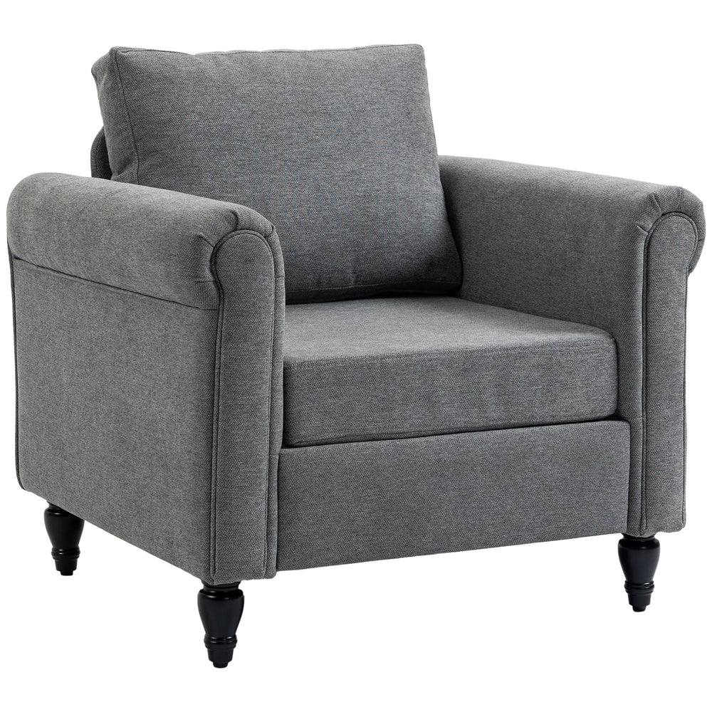 Upholstered occasional chair with armrests and rubberwood legs, light grey