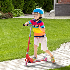 Convertible scooter with wheels and blades, red