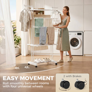 5-tier foldable clothes drying rack on wheels, white