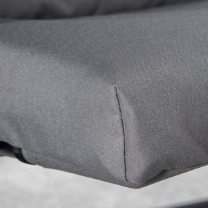 Reclining folding fabric chair with armrests, metal frame, gray