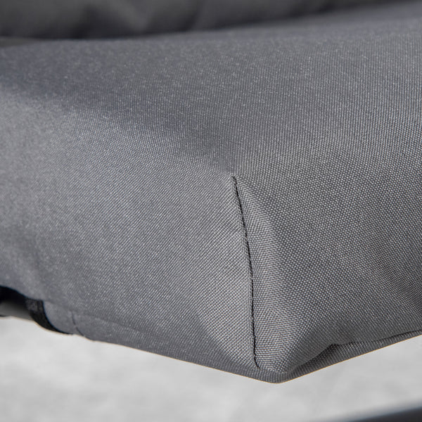 Reclining folding fabric chair with armrests, metal frame, gray