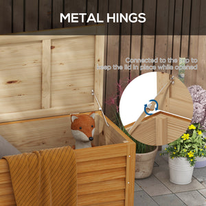 176L Outdoor Wooden Storage Box with 2 Safety Hinges, Light Brown