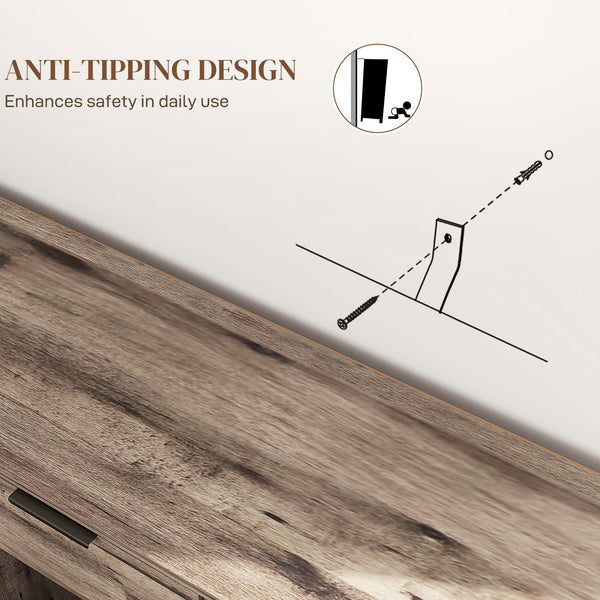 Industrial Sideboard with 3 47" Doors, Drawer and 2 Adjustable Shelves for Living Room, Brown Wood Grain