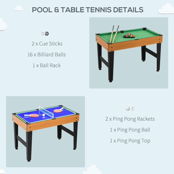 4-in-1 multifunctional game table with billiards, air hockey, table tennis and table football