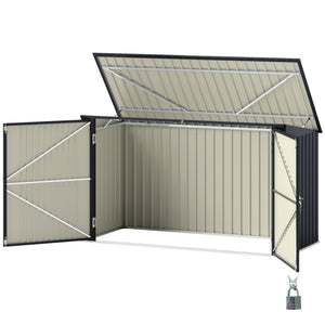 Garden shed with three bin compartments, grey