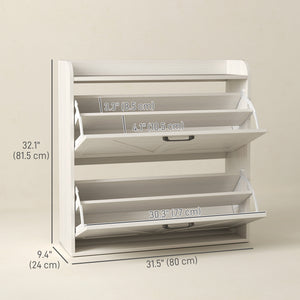 Farmhouse Style Shoe Cabinet with 2 Drop-Down Drawers, Adjustable Shelves, White Oak