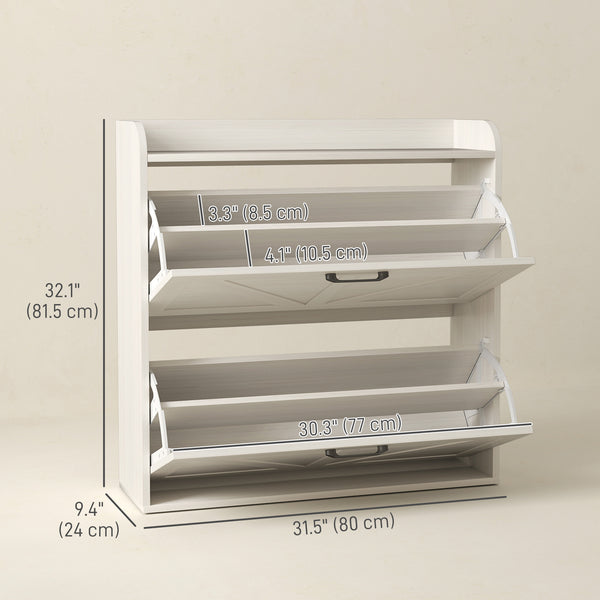 Farmhouse Style Shoe Cabinet with 2 Drop-Down Drawers, Adjustable Shelves, White Oak