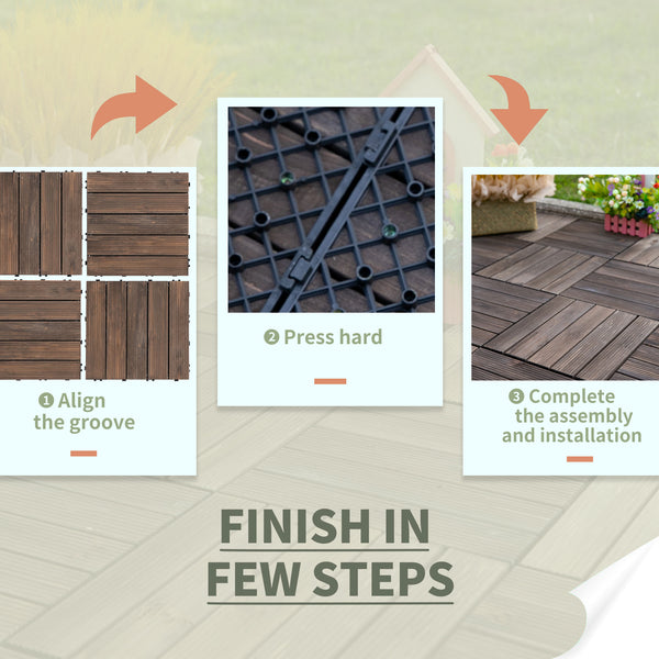 Set of 27 interlocking wooden terrace tiles