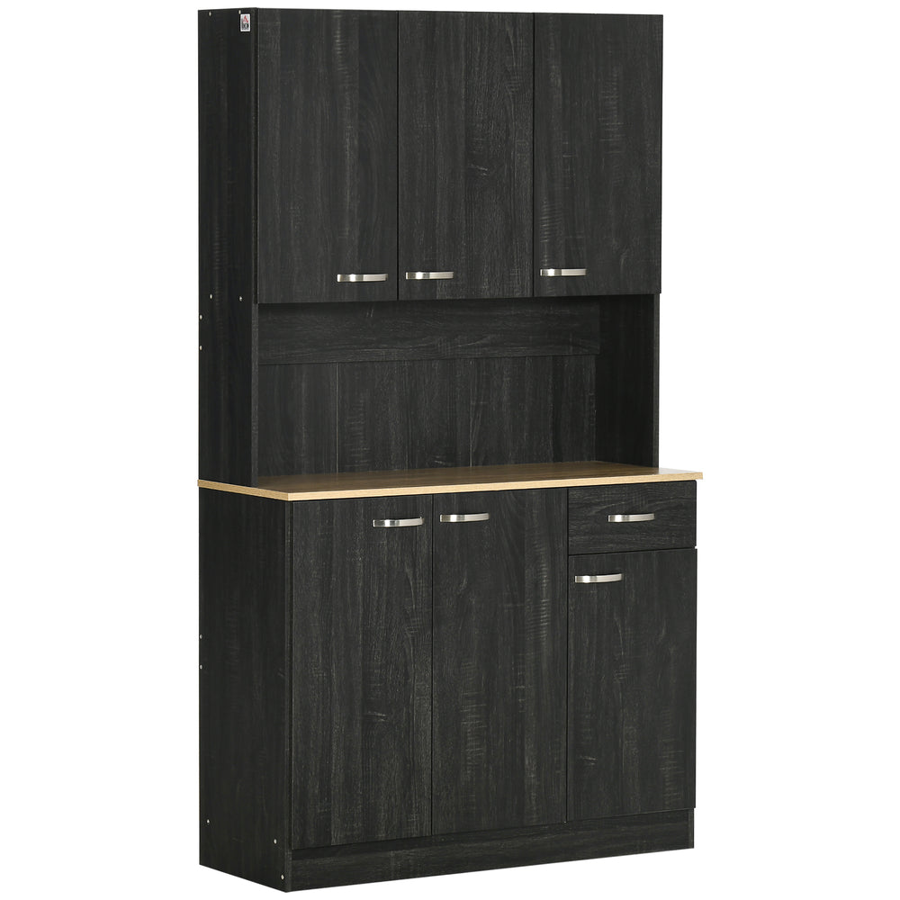 Kitchen cabinet with doors, drawers and microwave countertop, black