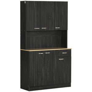 Kitchen cabinet with doors, drawers and microwave countertop, black