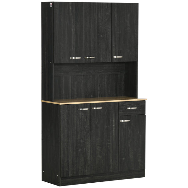 Kitchen cabinet with doors, drawers and microwave countertop, black
