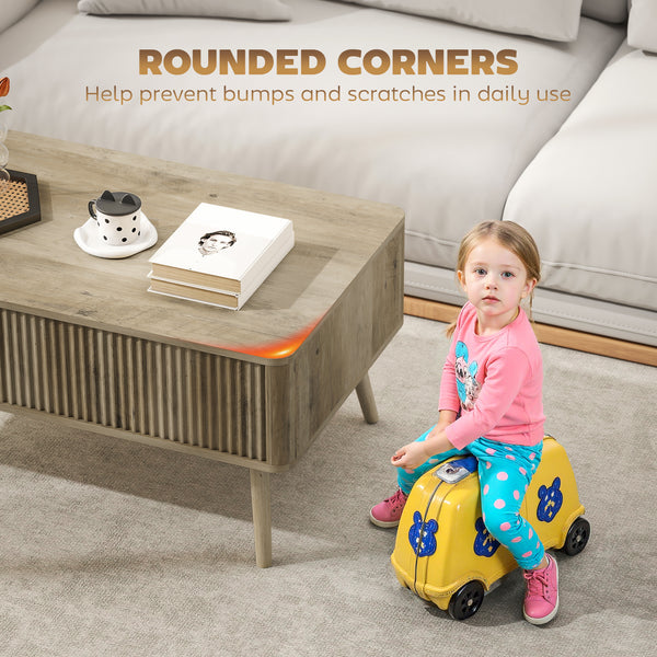 Lift-up coffee table with storage, oak