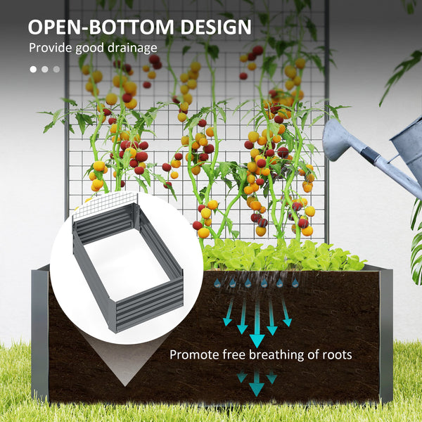 Galvanized Raised Garden Bed with Trellis for Climbing Plants, Outdoor Planter Box with Open Bottom, Dark Gray