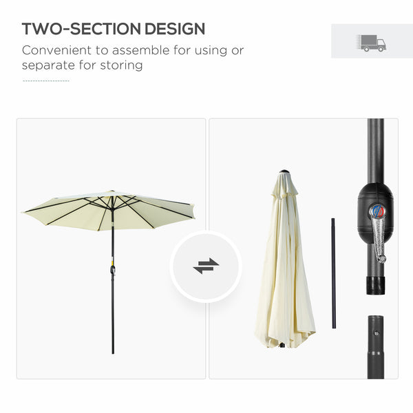 10-foot round parasol with crank, tiltable, beige 
