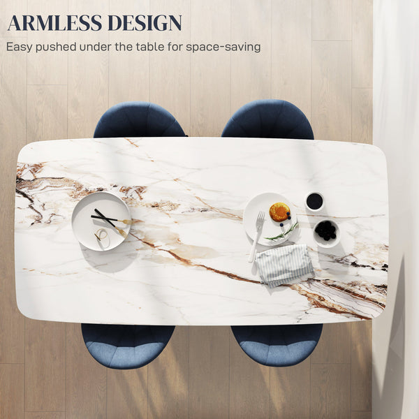 Set of 4 modern upholstered chairs with metal legs, blue