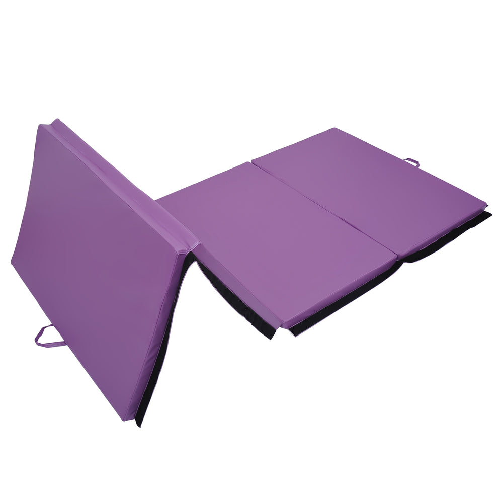 4'x10'x2'' Foldable Gymnastics Mat with Carry Handles for Yoga, MMA, Martial Arts, Stretching, Purple