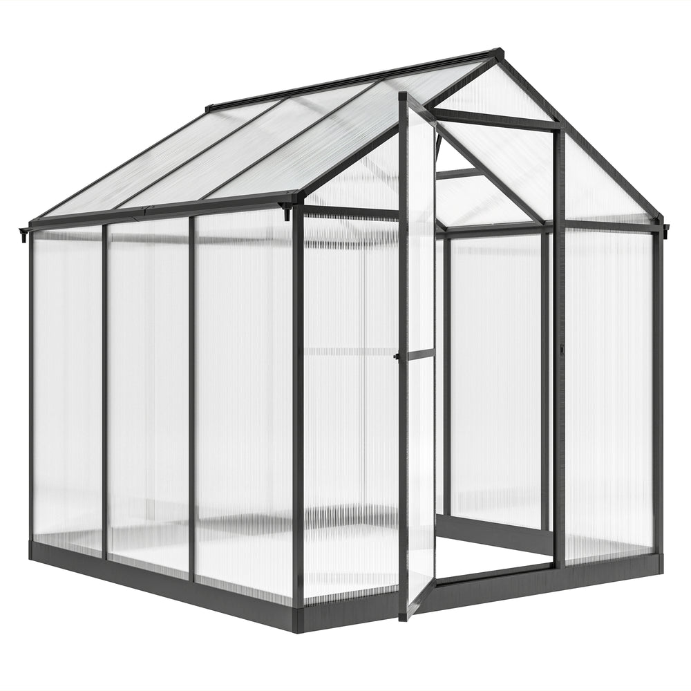 Serre de jardin gris anthracite 6 x 8 pieds, avec panneaux en polycarbonate et cadre robuste en aluminium