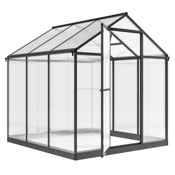 6' x 8' x 6.4' Walk-In Greenhouse Polycarbonate Panels and Aluminum Frame, Anthracite Gray