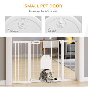 Extra-wide safety gate with small door, white