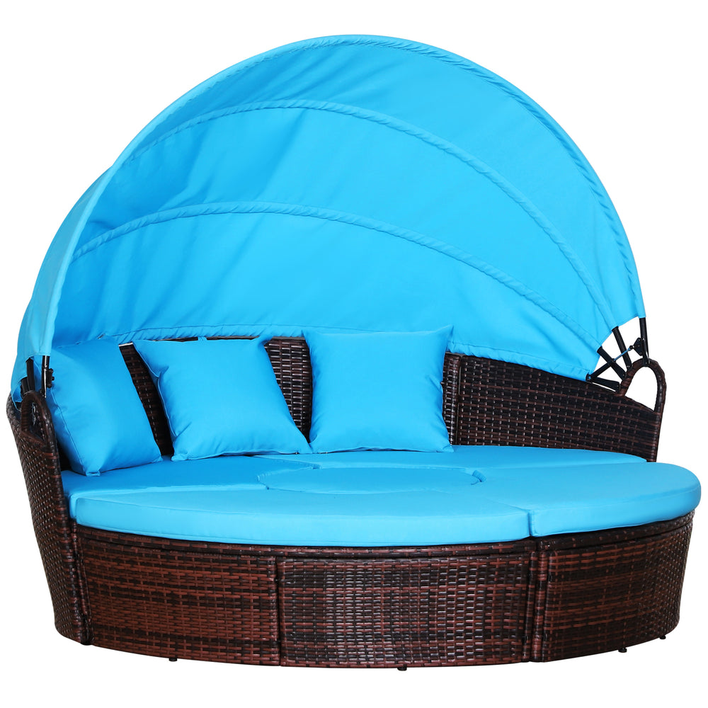 4-piece garden sofa bed with retractable canopy, light blue