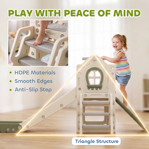Qaba Foldable 4-in-1 Toddler Slide with Climber, Basketball Hoop, Storage Space, and Basketball for Ages 1-3 Years, Cream