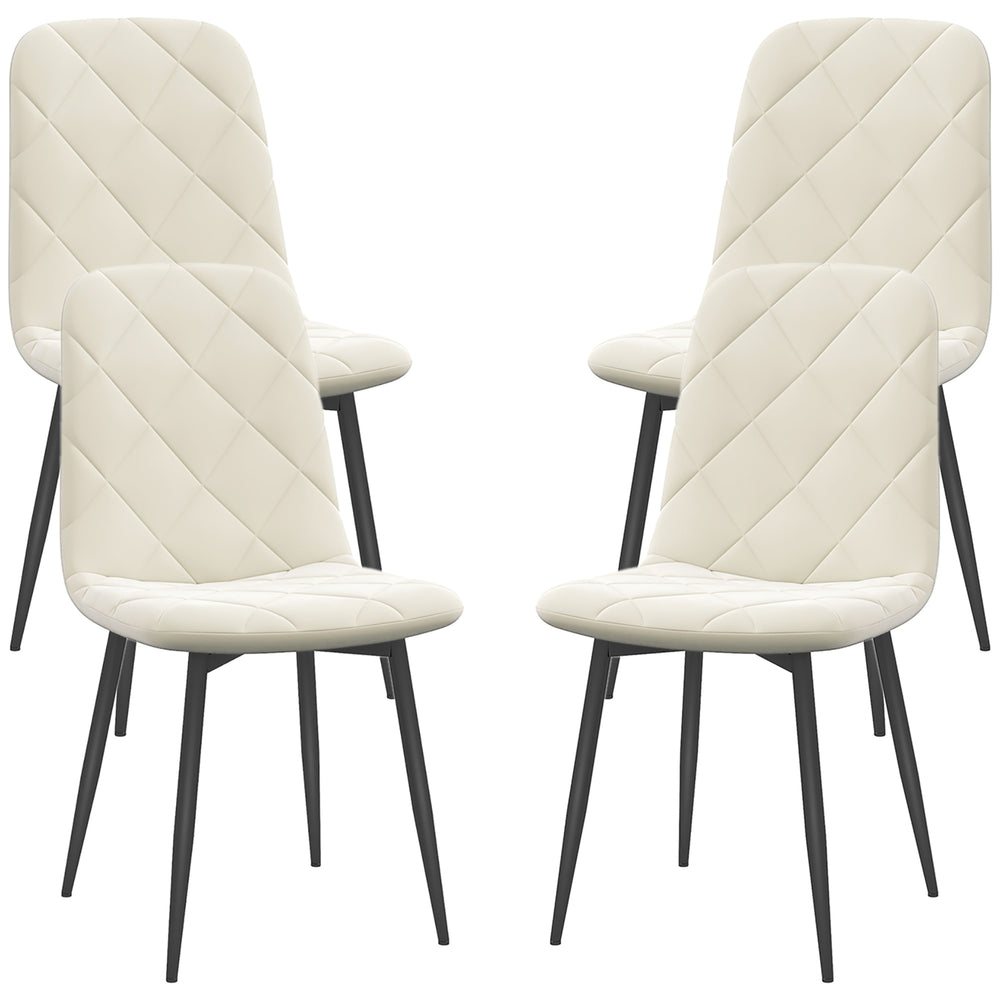 Set of 4 upholstered dining chairs with steel legs, cream color