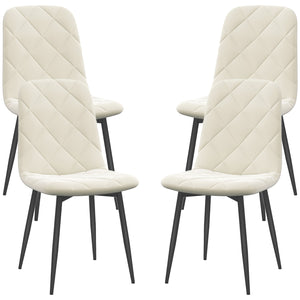 Set of 4 upholstered dining chairs with steel legs, cream color