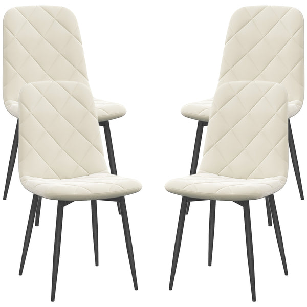 Set of 4 upholstered dining chairs with steel legs, cream color