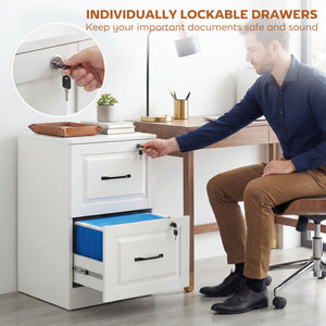 2-drawer vertical filing cabinet with lock, adjustable hanging rails for A4 and Letter sizes, white