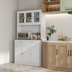 Pantry with microwave space and glass doors, white
