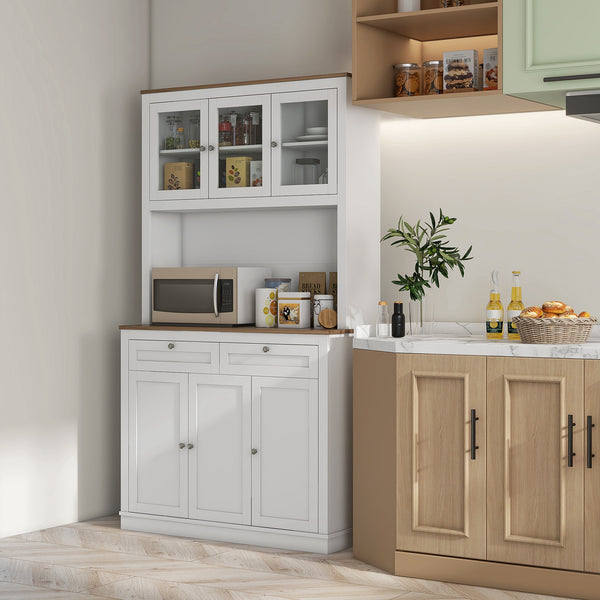Pantry with microwave space and glass doors, white