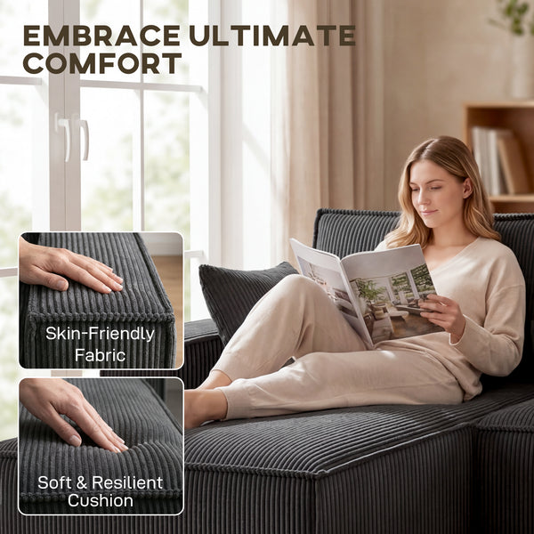 U-shaped modular corner sofa with double chaise longue and spring cushions, dark grey