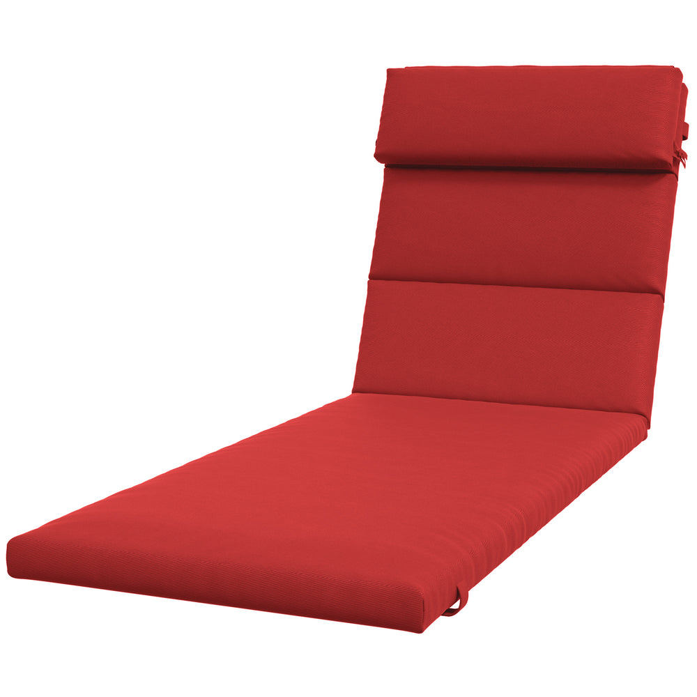 Coussin rouge vin pour chaise longue, avec appui-tête intégré et attaches pour maintien extérieur