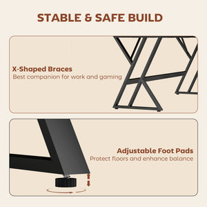 71" X-frame computer desk for home office, rustic brown