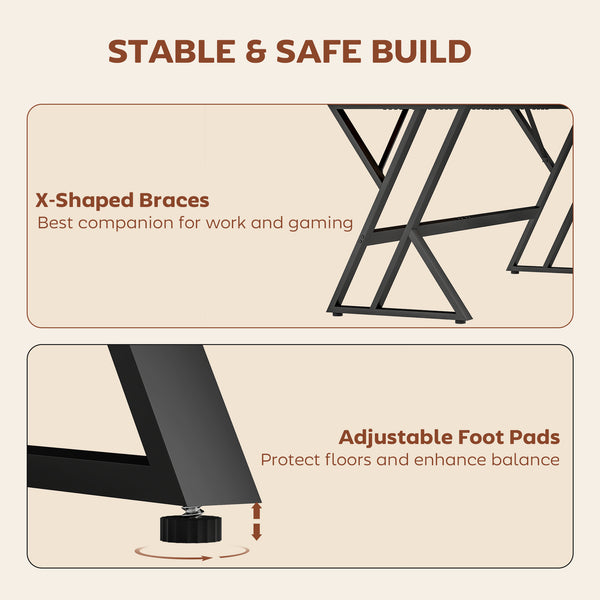 71" X-frame computer desk for home office, rustic brown