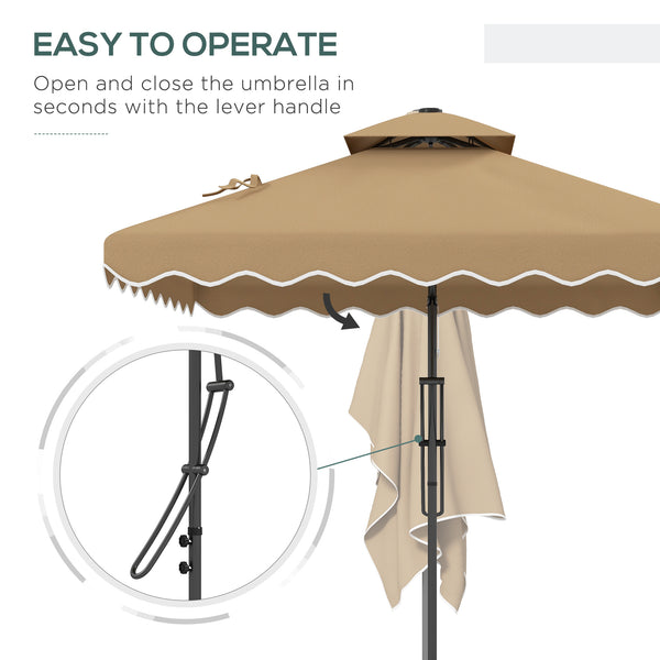Square cantilever parasol with double roof and LED solar lighting