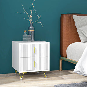 Modern bedside table with 2 drawers and white metal legs