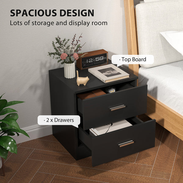 Modern black bedside table with 2 drawers