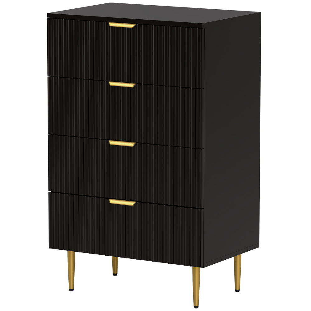 Modern 4-drawer dresser for bedroom, gold legs and handles, black