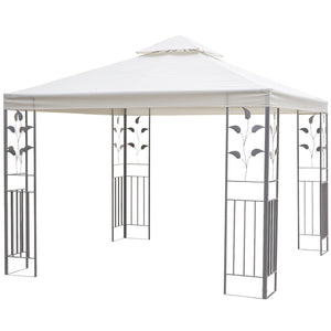 10 x 10 metal gazebo with decorative frame and ventilated roof, cream color