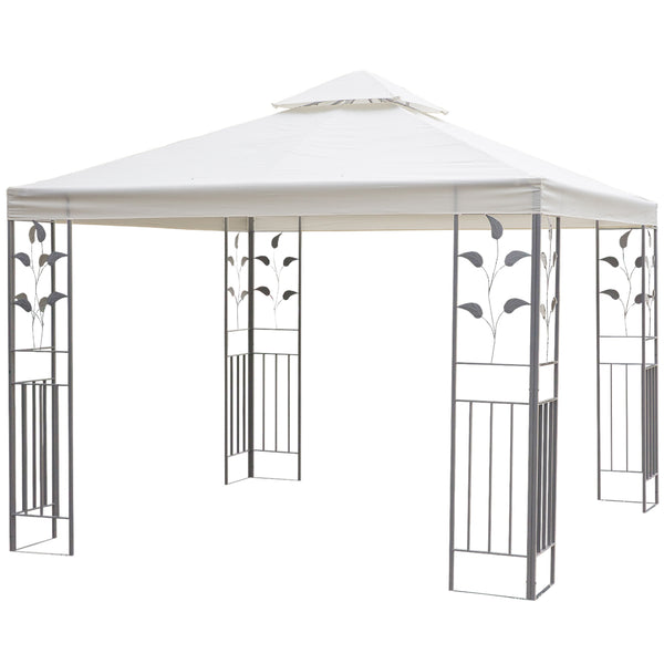 10 x 10 metal gazebo with decorative frame and ventilated roof, cream color