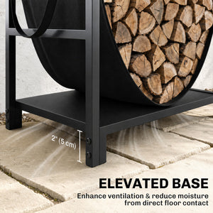 Compact steel firewood rack with carrying bag, black