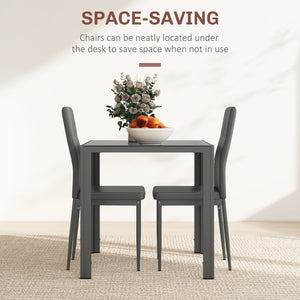 3-piece rectangular kitchen set with metal frame and grey faux leather upholstery