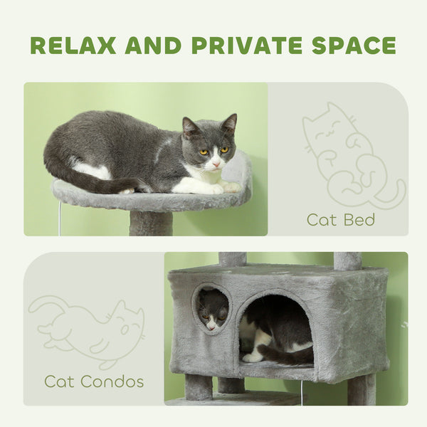 54-inch Multi-Level Cat Tree with Scratching Posts, Condos, Bed, Platforms, Light Gray